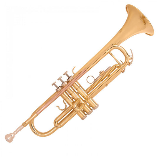 Gold trumpet on a white background
