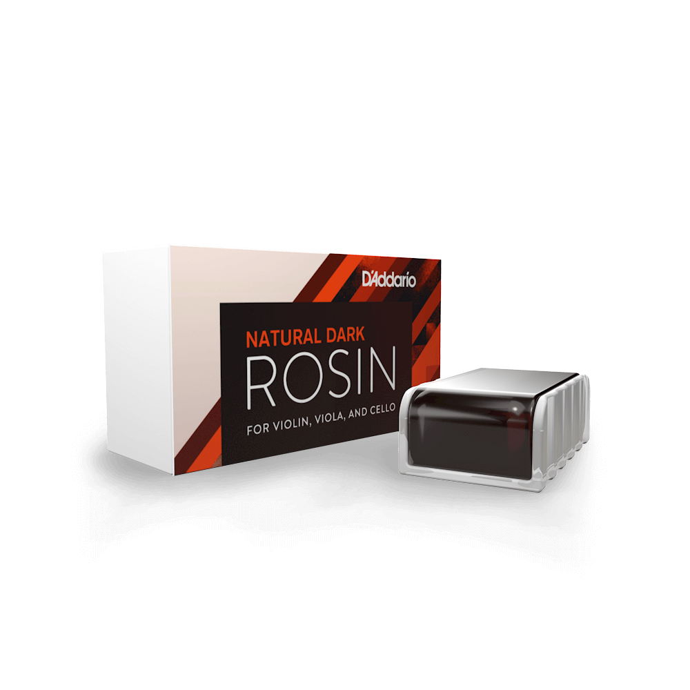 D'Addario Natural Dark Rosin packaging with rosin on a white background