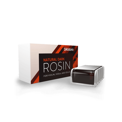 D'Addario Natural Dark Rosin packaging with rosin on a white background