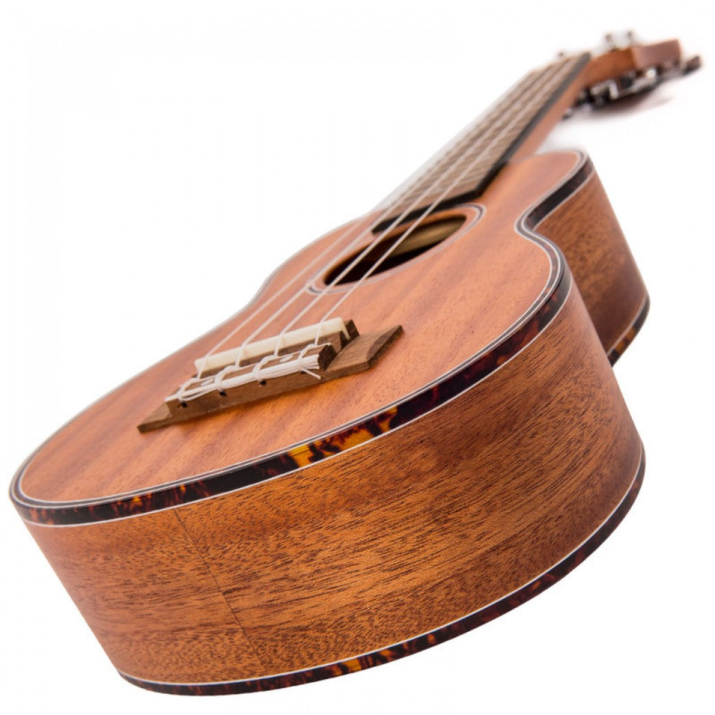 photo of a ukulele seen from the bottom up