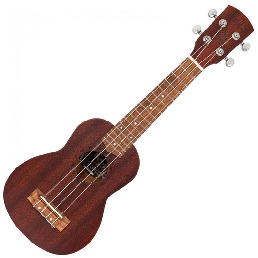 Wooden ukulele on a white background