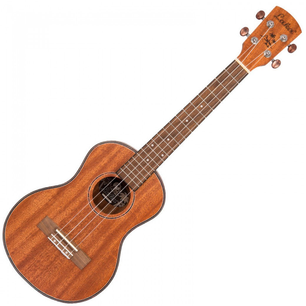 Brown ukulele on a white background