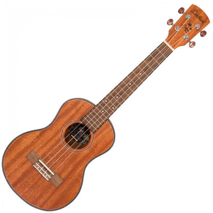 Brown ukulele on a white background