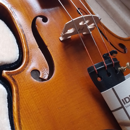 Detail of aging technique on close-up of the violin's f-hole. Violin top (left hand side)
