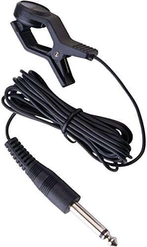 Black guitar clip-on pick up with cable and mono jack in the and on a white background