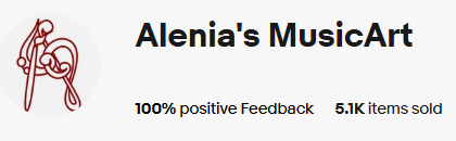 Logo and text of 'Alenia's MusicArt' with positive feedback and item sales information.