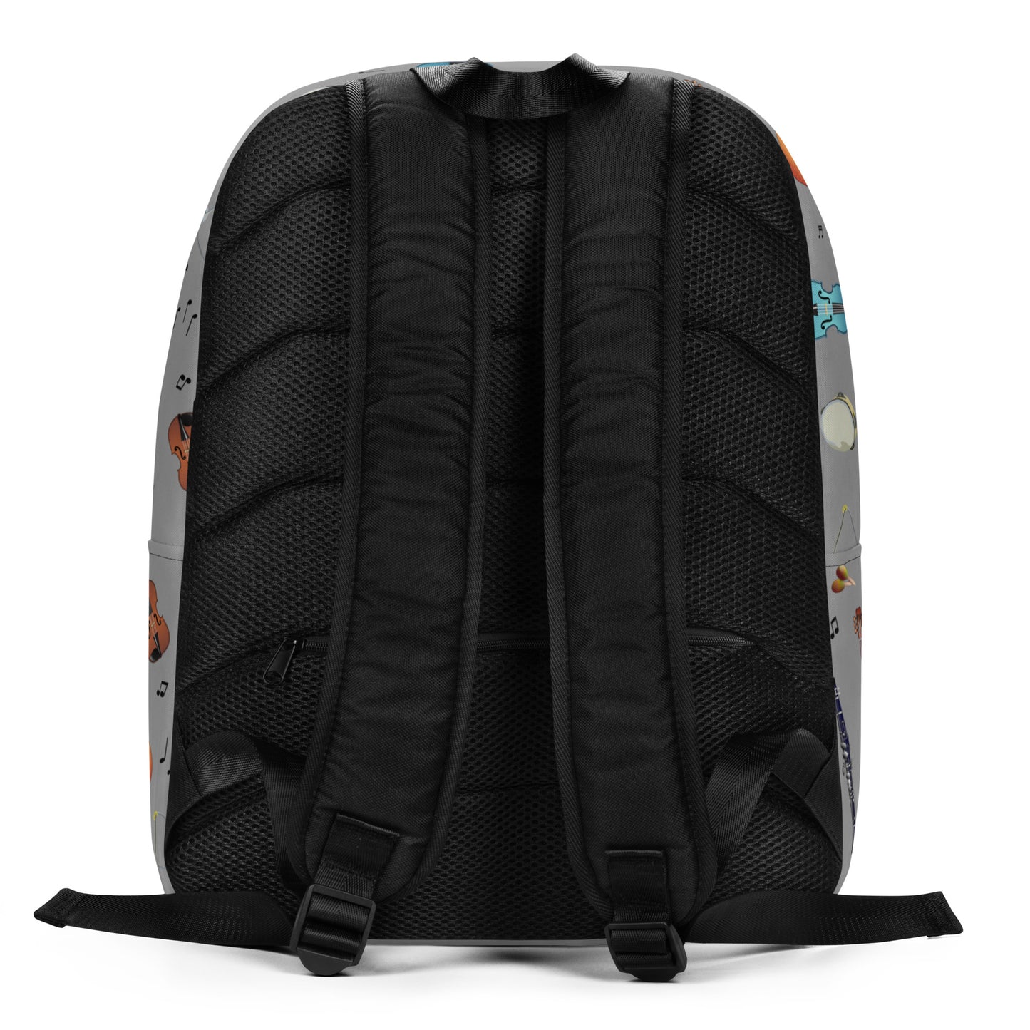 Backpack with a textured black back panel and padded straps