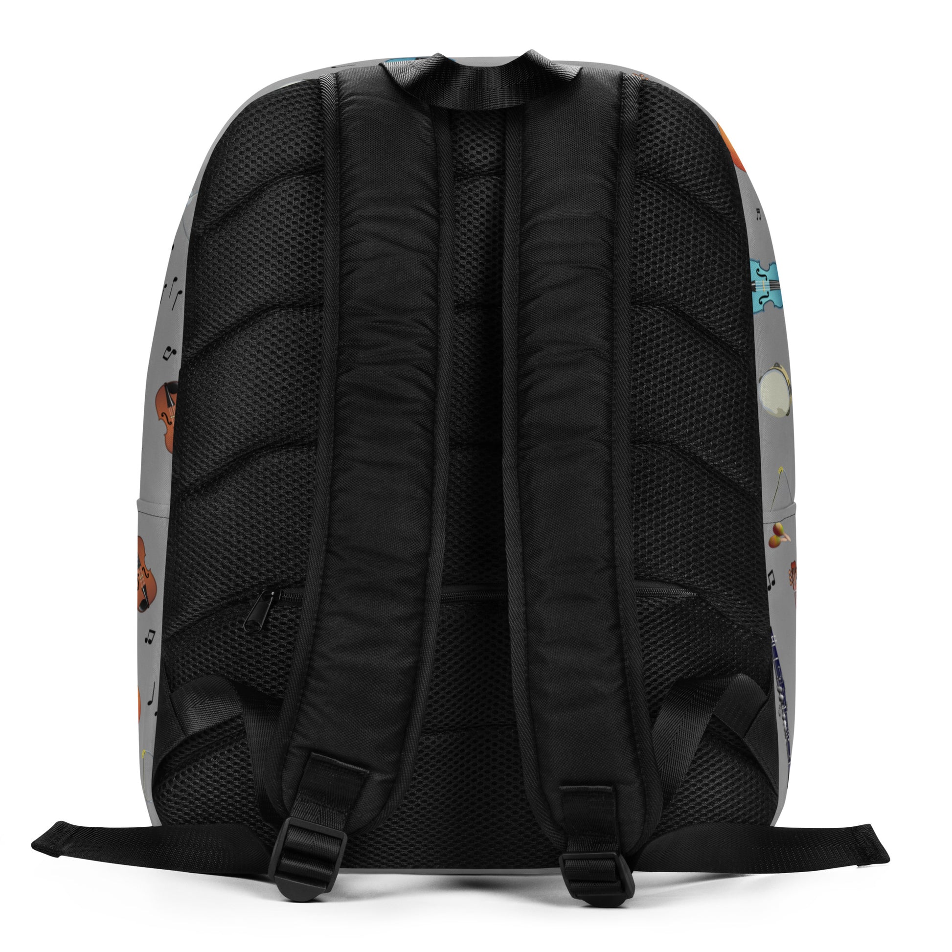 Backpack with a textured black back panel and padded straps