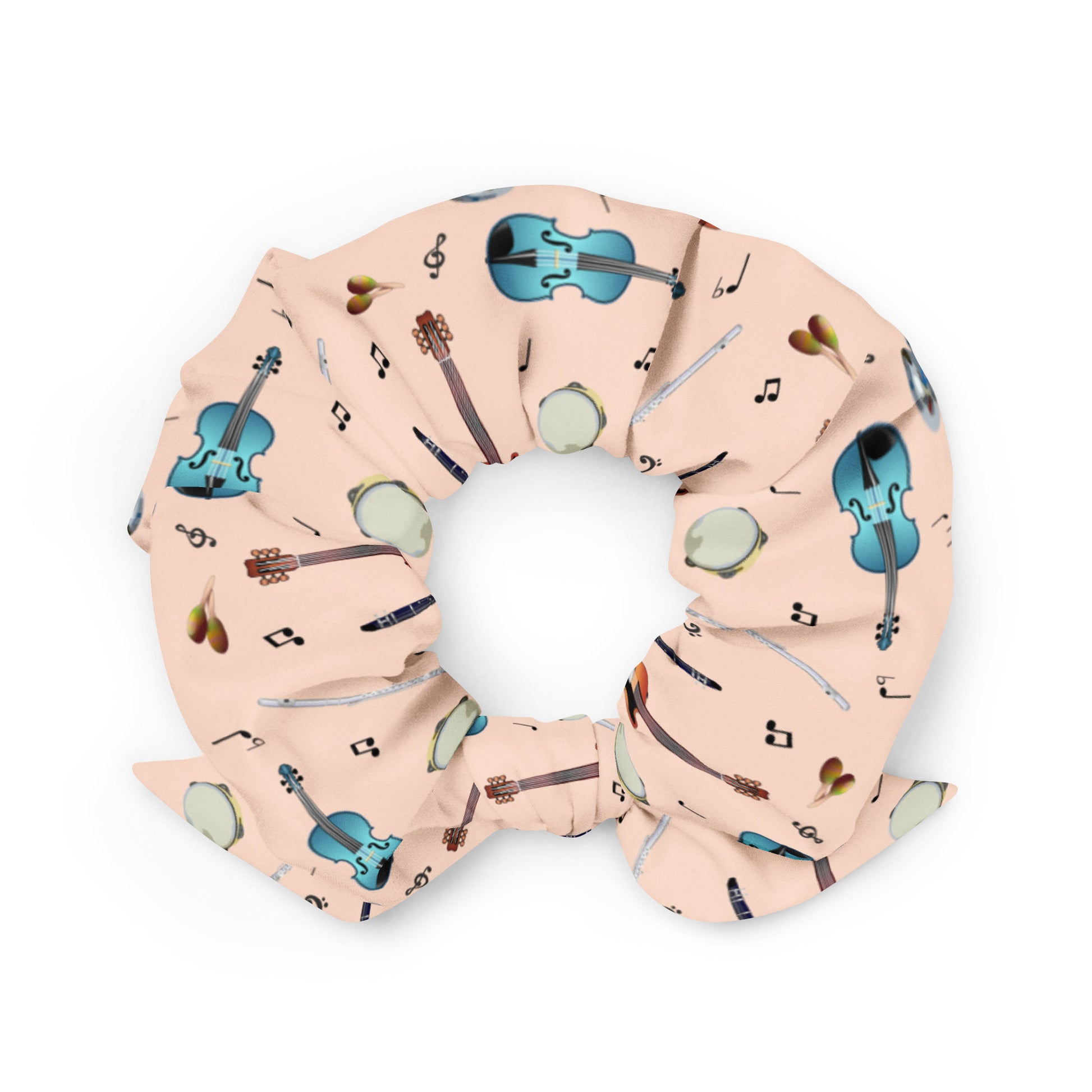 Scrunchie with band music note pattern on a white background