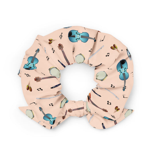 Scrunchie with band music note pattern on a white background
