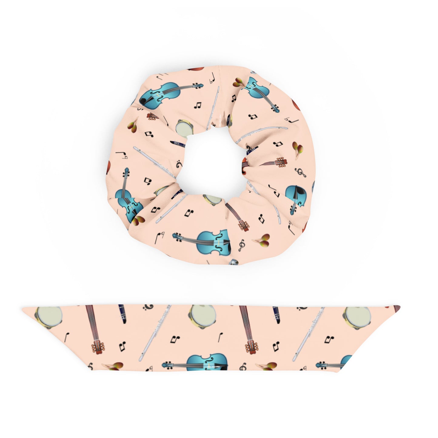 Scrubber with musical instrument pattern on a white background