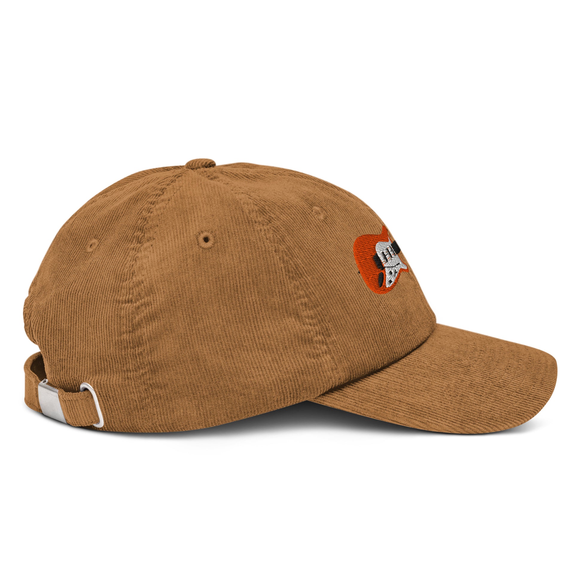 Brown cap with a white strap on a white background