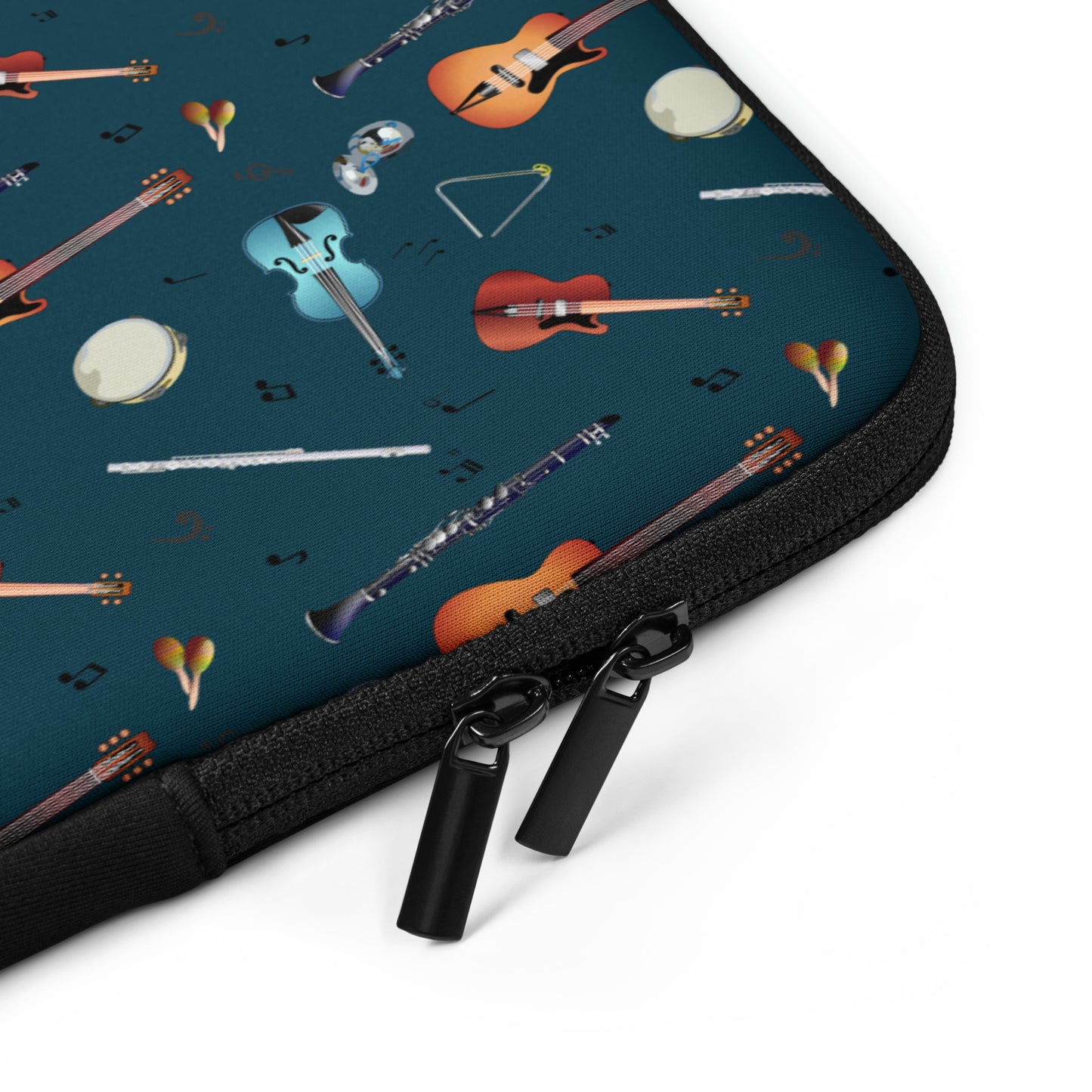 Pouch with musical instrument pattern on a dark blue background